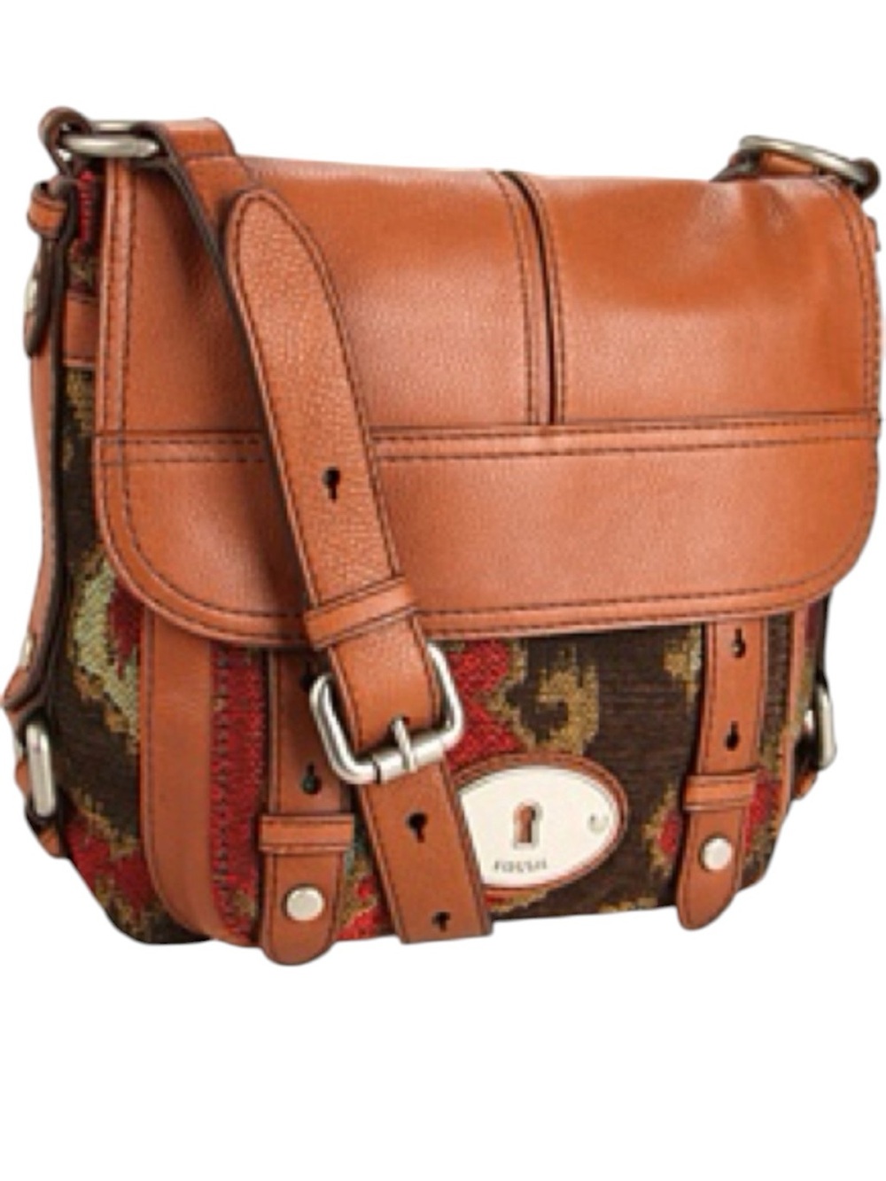 RARE Fossil Maddox Tapestry Satchel Genuine Leather